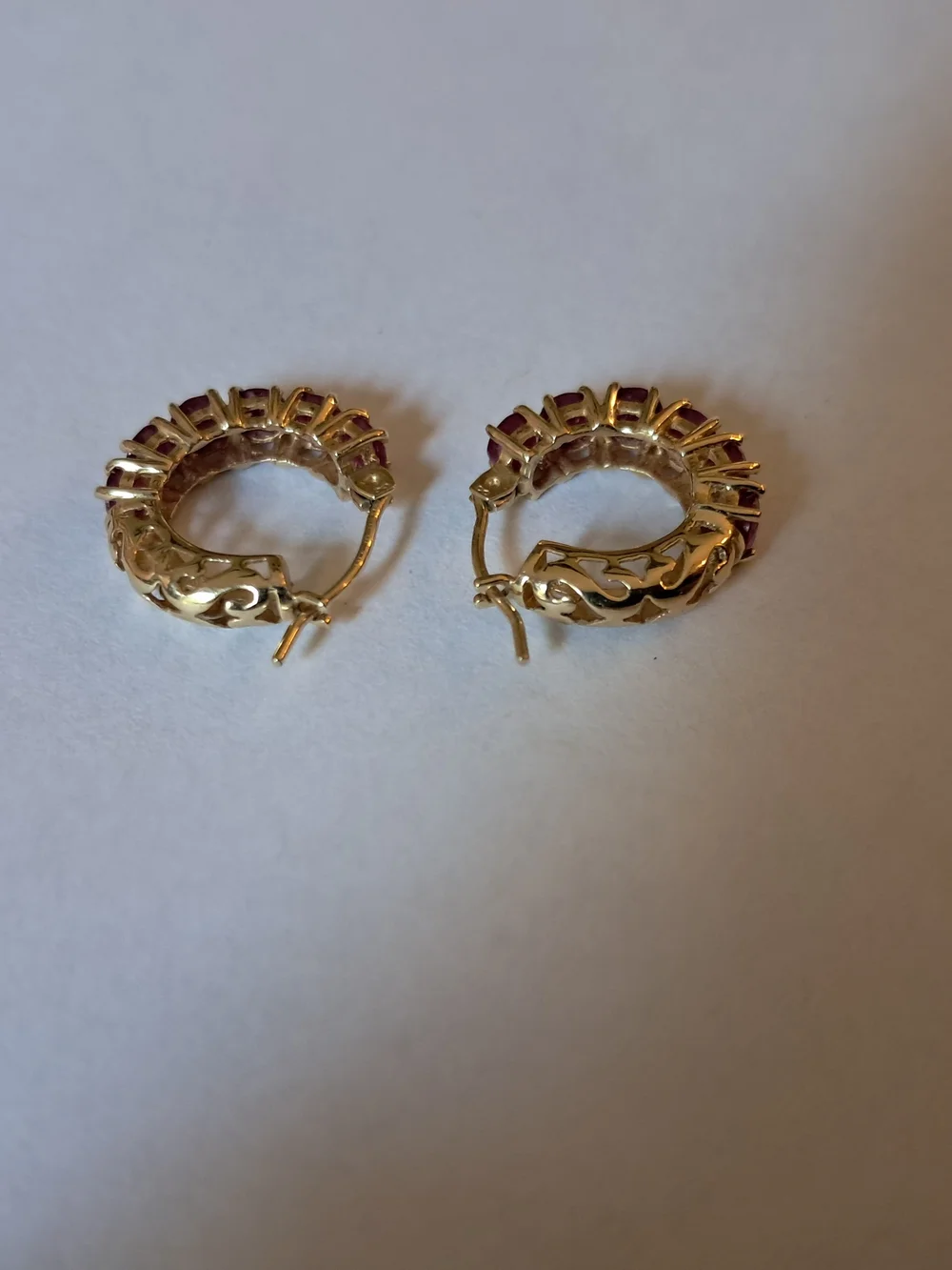 14K Gold Huggie Hoop Earrings with Ruby Gem Accents